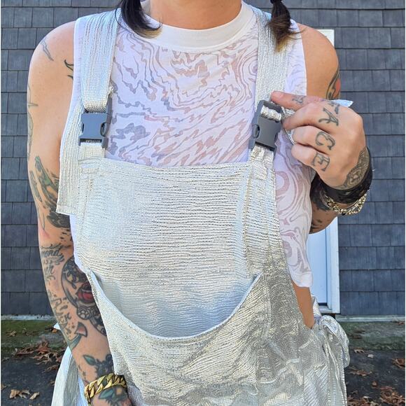 Douf. Silver stretch wide leg raver overalls adjustable One Size 1 of 1 Handmade - Picture 4 of 4